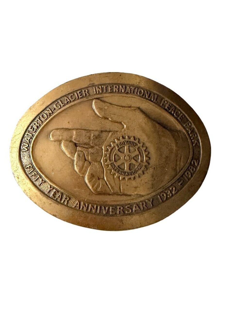 Vintage Rotary International Waterton Glacier Peace Park Belt Buckle 1982